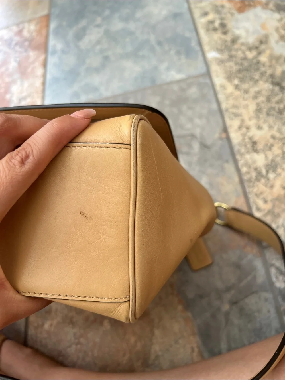 Coach Tan Leather Shoulder Bag with Gold Hardware